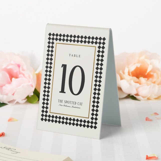 Black and Gold on Ivory Chequerboard Border Jazz (In SItu (Wedding))