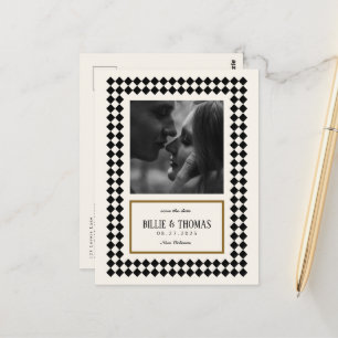 Black and Gold on Ivory Chequerboard Border Jazz Postcard