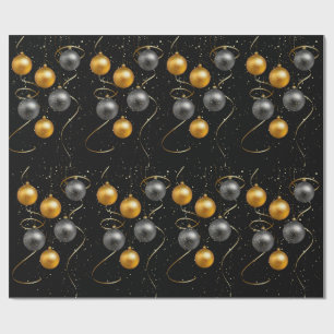Black and Gold Ornaments Merry Christmas Holiday  Wrapping Paper
