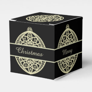 Black and Gold Ornate Bauble Merry Christmas Favour Box