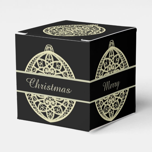 Black and Gold Ornate Bauble Merry Christmas Favour Box (Front Side)