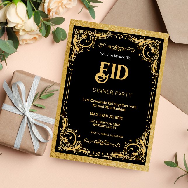Black and Gold ornate Eid Party Invitation (Creator Uploaded)