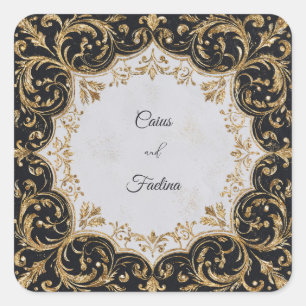 Black and Gold Ornate Frame Wedding Sticker