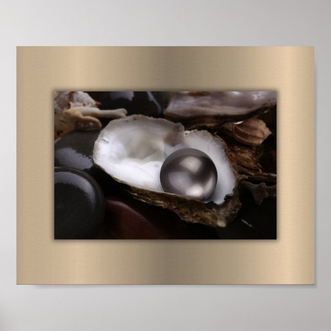 Black and Gold Oyster with Grey Pearl Poster (Front)