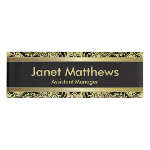 Black and Gold Paisley Art Name Tag