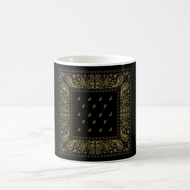 Black and Gold Paisley Design Coffee Mug (Center)