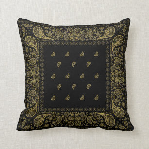 Black and Gold Paisley Design Cushion