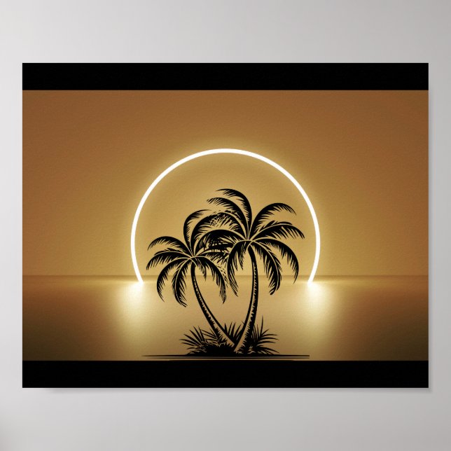 Black and Gold Palm Tree Tropical Printable Art  Poster (Front)