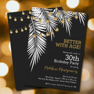 Black and Gold Palms Birthday Party Invitation