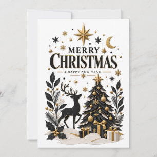 Black and Gold Paper Cut Tree Holiday Card