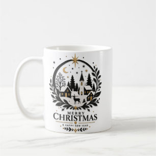 Black and Gold Paper Cut Village Coffee Mug