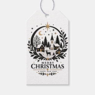 Black and Gold Paper Cut Village Gift Tags
