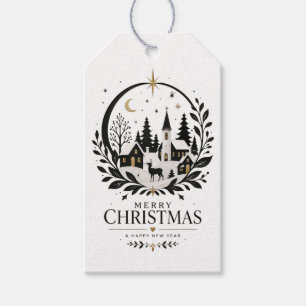 Black and Gold Paper Cut Village Gift Tags