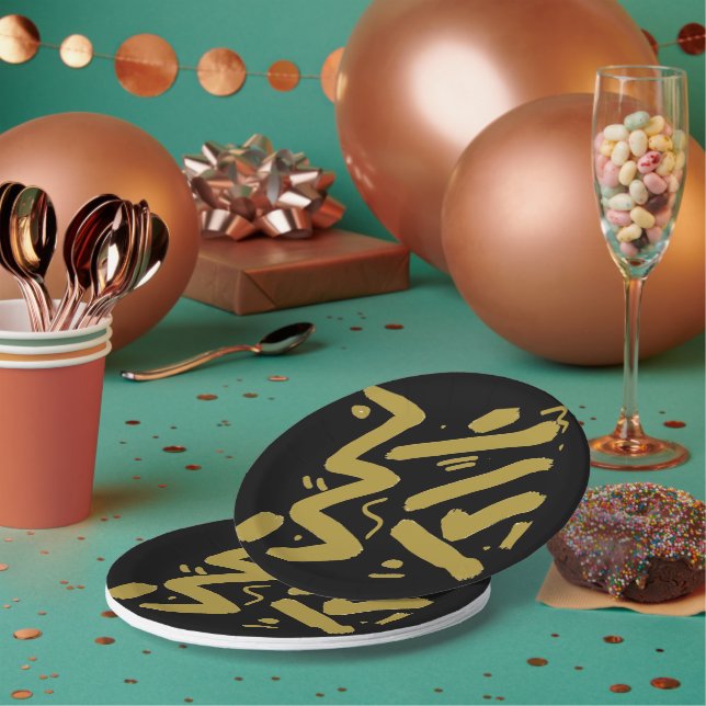 Black and Gold  Paper Plate (Multi)