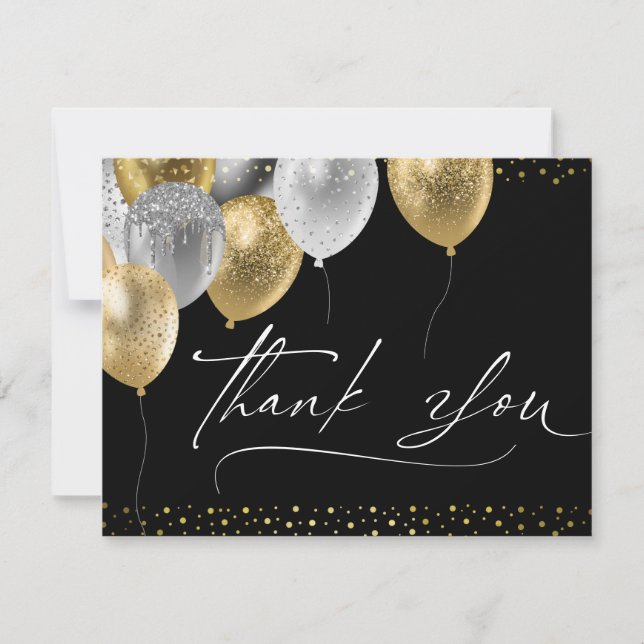 Black and Gold Party Thank You Note Card (Front)