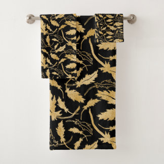 Black and Gold Pattern Bath Towel Set