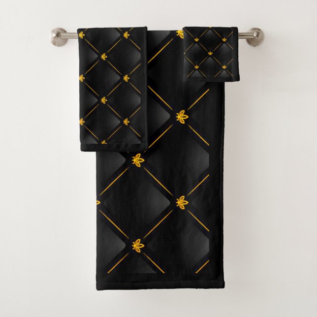 Black and Gold Pattern Bathroom Towel Set (Insitu)