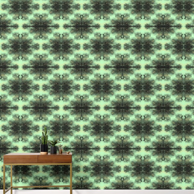 Black and Gold Pattern on Green | Wallpaper (Hallway)