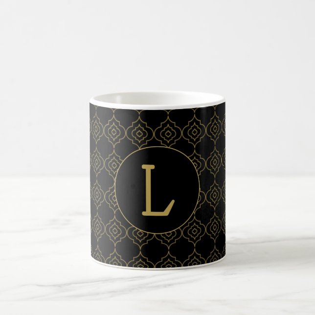 Black and gold pattern with custom monogram coffee mug (Center)