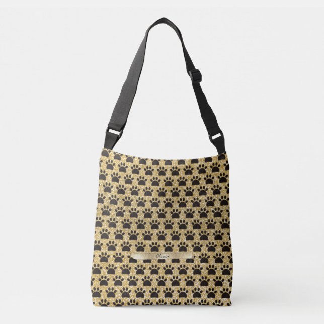 Black and Gold Paws Seamless Pattern Crossbody Bag (Front)