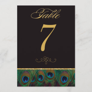 Black and Gold Peacock Feathers Table Number
