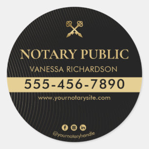 Black and Gold Pens Gold Mobile Notary Marketing Classic Round Sticker