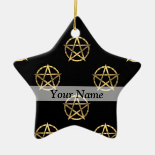 Black and gold pentagram ceramic ornament
