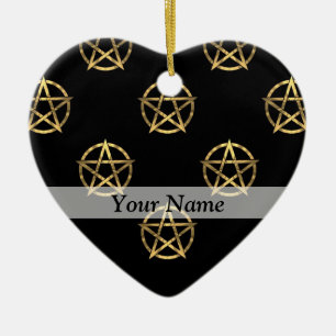 Black and gold pentagram ceramic tree decoration