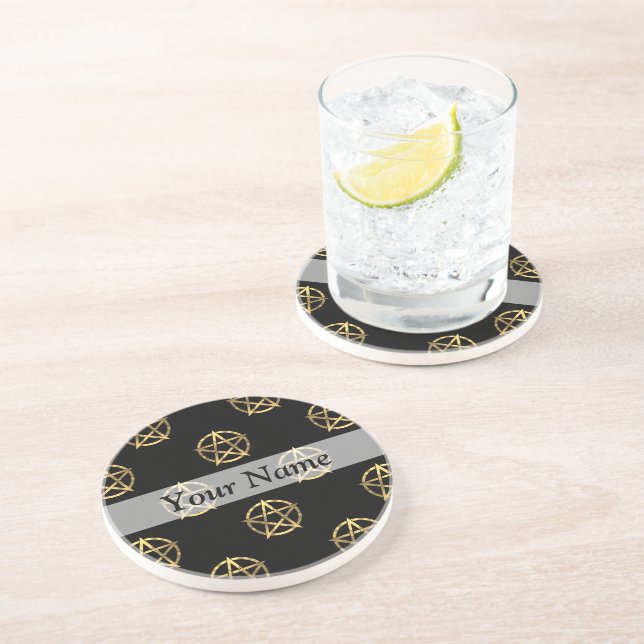 Black and gold pentagram coaster (Side)