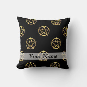 Black and gold pentagram cushion