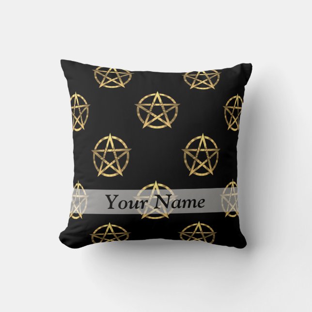 Black and gold pentagram cushion (Front)
