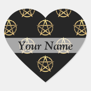 Black and gold pentagram heart sticker
