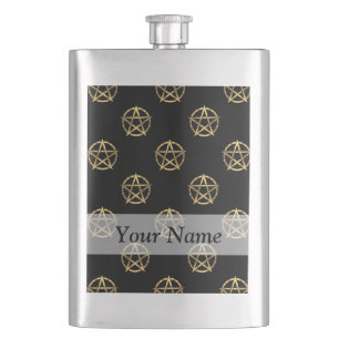 Black and gold pentagram hip flask