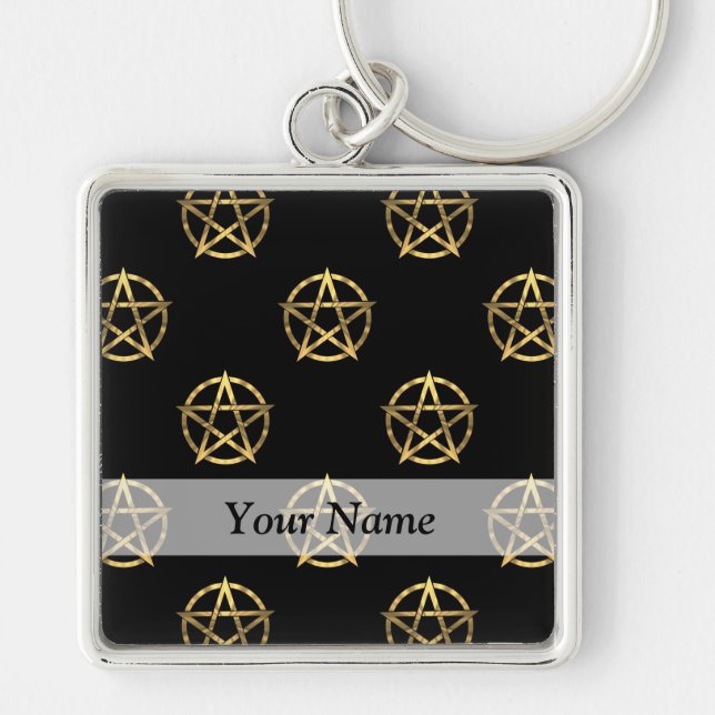 Black and gold pentagram key ring (Front)
