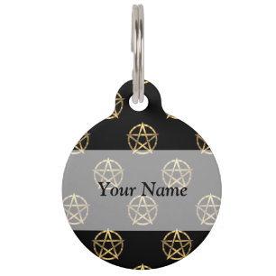 Black and gold pentagram pet tag