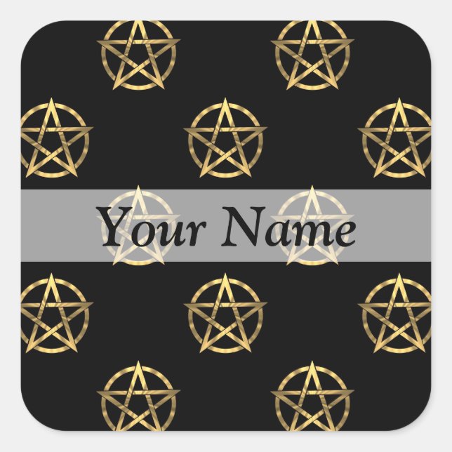 Black and gold pentagram square sticker (Front)