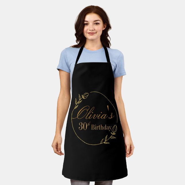 Black and Gold Personalised Apron (Worn)