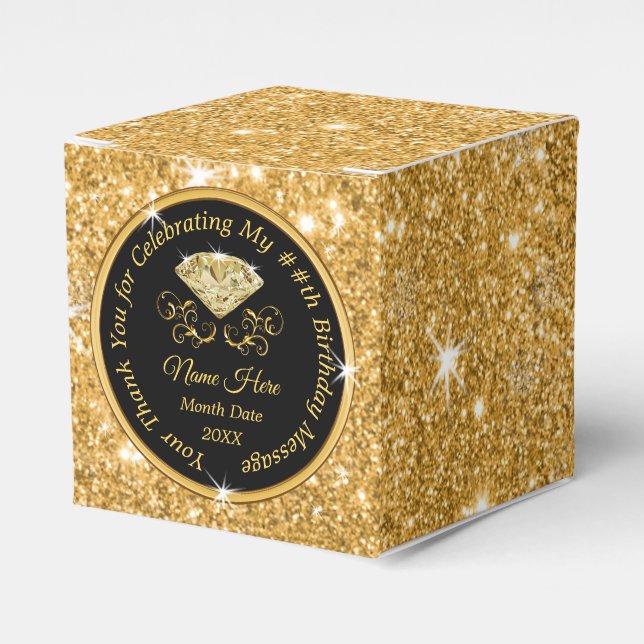 Black and Gold Personalised Birthday Favour Boxes (Front Side)