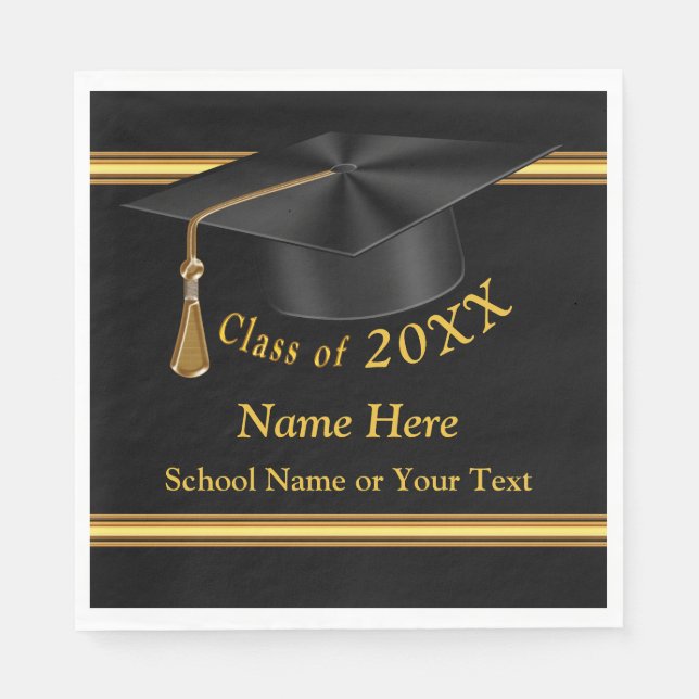 Black and Gold Personalised Graduation Napkins (Front)