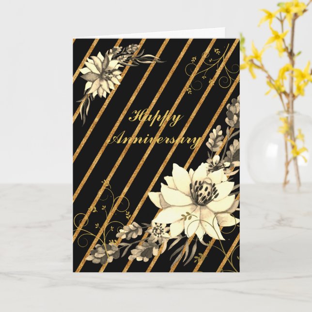 Black and Gold Personalised Greeting Card (Yellow Flower)