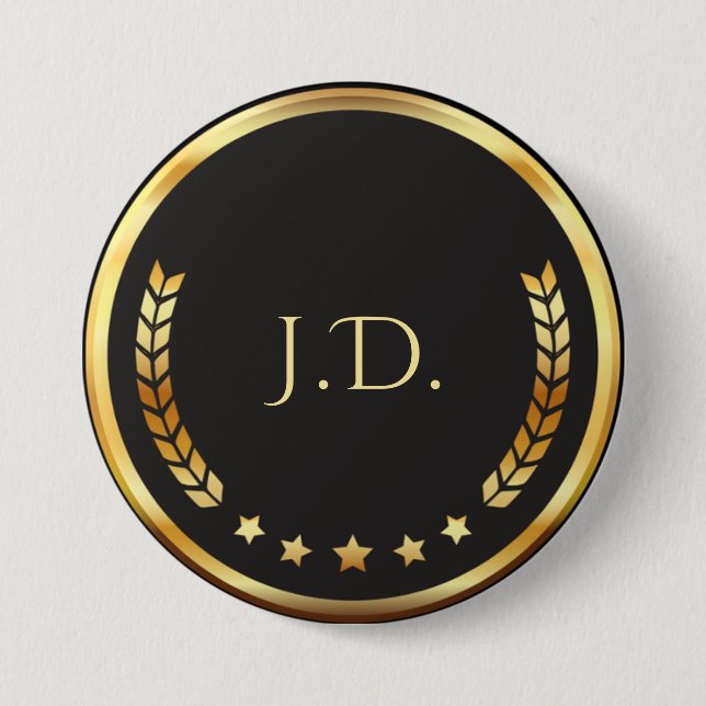Black and Gold personalised monogram  7.5 Cm Round Badge (Front)