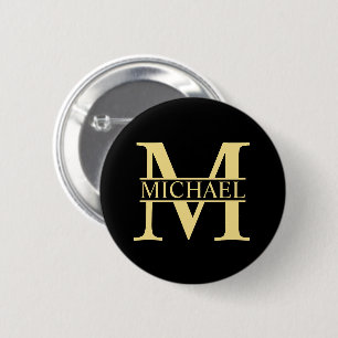 Black and Gold Personalised Monogram and Name 6 Cm Round Badge
