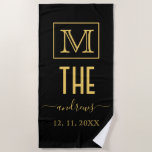 Black and Gold Personalised Monogram and Name Beach Towel<br><div class="desc">Black and Gold Personalised Monogram and Name.</div>