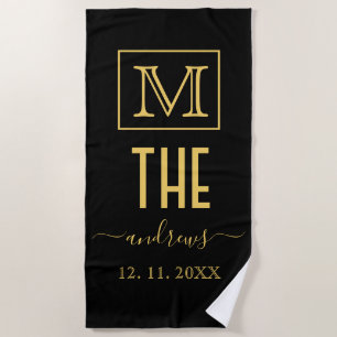 Black and Gold Personalised Monogram and Name Beach Towel
