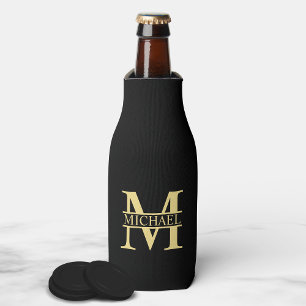 Black and Gold Personalised Monogram and Name Bottle Cooler