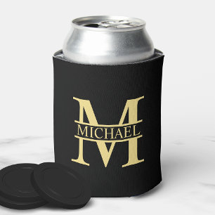 Black and Gold Personalised Monogram and Name Can Cooler