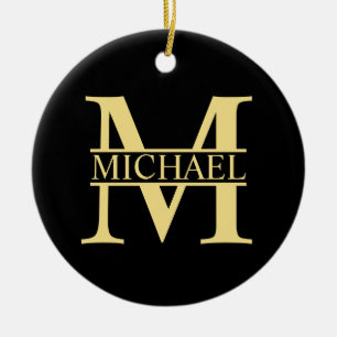 Black and Gold Personalised Monogram and Name Ceramic Ornament
