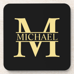 Black and Gold Personalised Monogram and Name Coaster