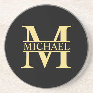 Black and Gold Personalised Monogram and Name Coaster