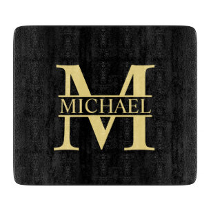 Black and Gold Personalised Monogram and Name Cutting Board